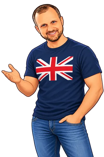 Illustration von Jan Gülker in einem Union-Jack-Shirt