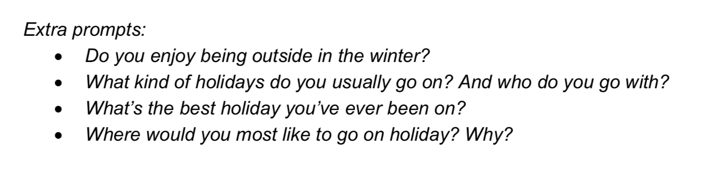Zusatzfragen zu Winter, Urlaub und Reisezielen